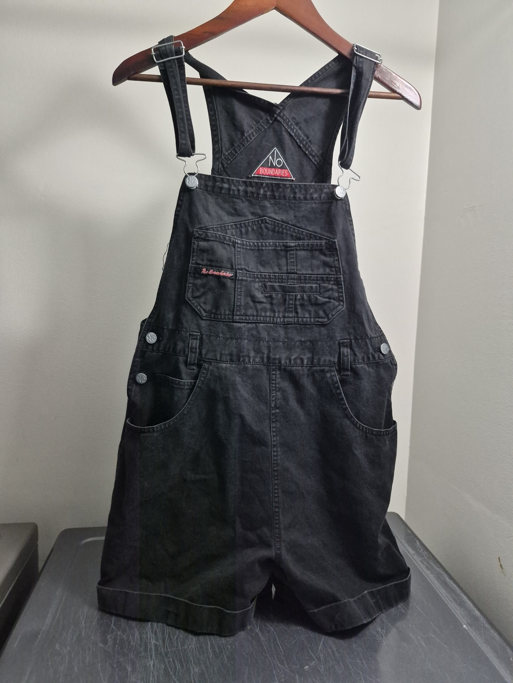 No Boundaries Black Denim Short Overalls